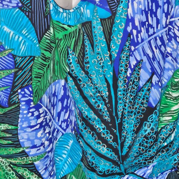 Maxine Of Hollywood One Piece‎ Swimsuit Blue Green Tropical Leaf Print Size 18 - Picture 2 of 5